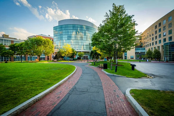 Loopbrug en gebouwen aan de Northeastern University in Boston, Mas — Stockfoto