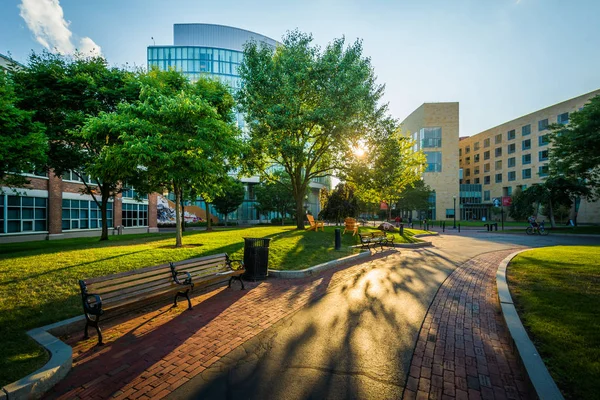 Pasarela y edificios de la Northeastern University, en Boston, Mas — Foto de Stock