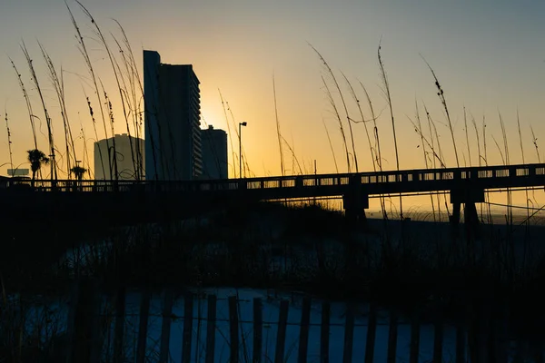 Písečné duny a mrakodrapy na pláži v Panama City Beach, Flor — Stock fotografie