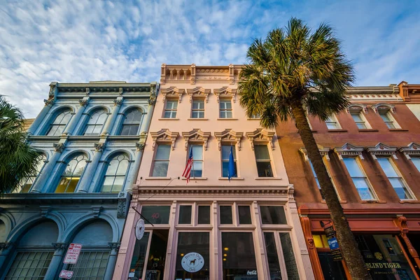 Byggnader och palmer längs Broad Street, i Charleston, Sout — Stockfoto