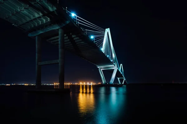 The Arthur Ravenel Bridge at night, in Charleston, South Carolina — стоковое фото