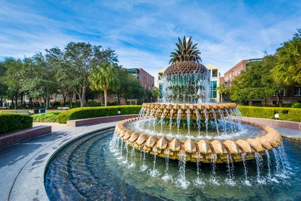 The Pineapple Fountain, at the Waterfront Park in Charleston, So — Stock Photo, Image