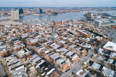 Federal Hill ve limanda Baltimore, Maryla havadan görünümü