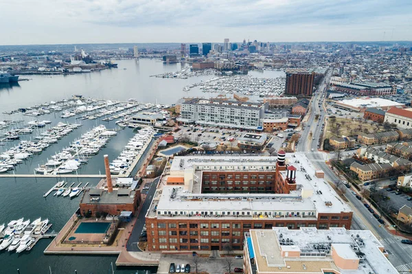 Aerial view of the Canton waterfront, in Baltimore, Maryland. — Stock Photo, Image