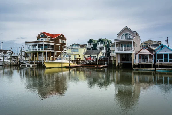 Edificios y barcos a lo largo de Cape May Harbor, en Cape May, New Jers — Foto de Stock