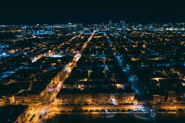 View of the Patterson Park neighborhood at night, in Балтимор , — стоковое фото