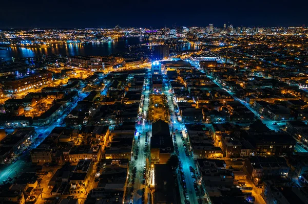 Aerial view of Canton at night, in Baltimore, Maryland. — Stock Photo, Image