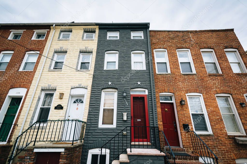 Rowhouses in Federal Hill, in Baltimore, Maryland.