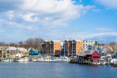 Binalar ve Spa Creek, Annapolis, Maryland boyunca marinalar.