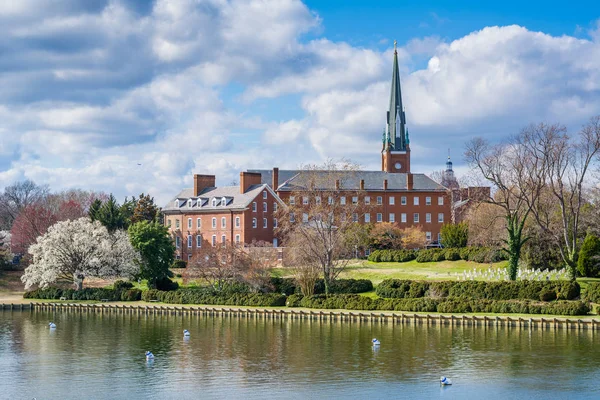 Spa creek und St. Mary 's Church, in annapolis, maryland. — Stockfoto
