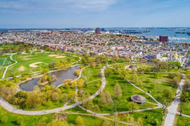 Patterson Park ve Canton, Baltimo gölette havadan görünümü