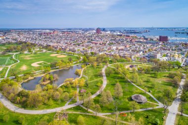 Patterson Park ve Canton, Baltimo gölette havadan görünümü