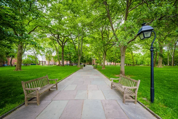 Benches and walkway at Independence Mall, in Philadelphia, Penns — Stock Photo, Image