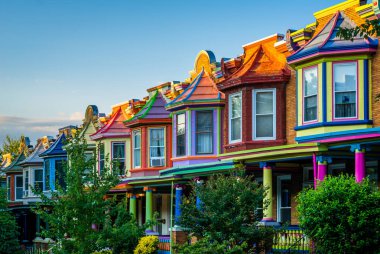 Colorful row houses on Guilford Avenue, in Charles Village, Balt clipart