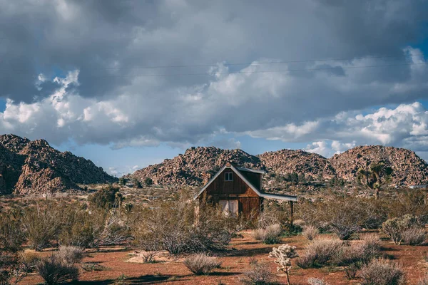 Paisaje del desierto y cabaña en Joshua Tree National Park, Californi —  Fotos de Stock