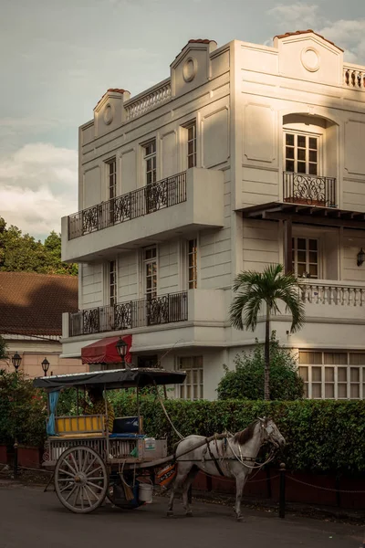 Pferd und Kutsche mit historischer Architektur in intramuros, Mann — Stockfoto