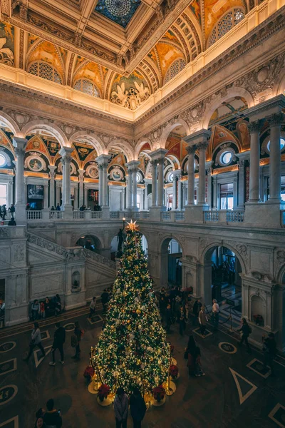 Рождественская елка в Библиотеке Конгресса, Вашингтон, округ Колумбия — стоковое фото