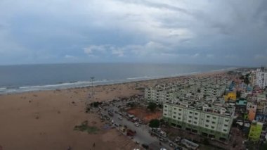 Gopro kahraman 7 siyah 4k 60fps sinematik düzenlenmemiş görüntüler deniz manzaralı marina sahili Chennai 'nin montajlanmamış görüntüleri