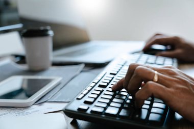 Programmer Typing Code on desktop computer, Developing programmi