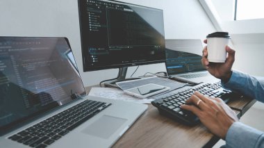 Programmer working On Computer In IT Office Typing Data Coding i
