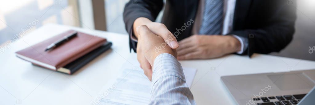 Business Meeting agreement Handshake concept, Hand holding after