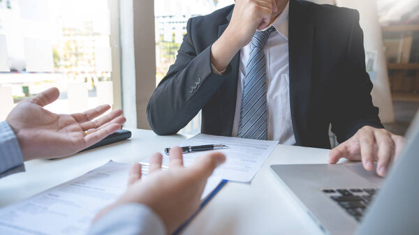 Interview the job and hiring, men candidate at job interview exp