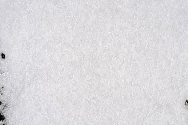 Background of fresh snow white natural texture pattern for minimalistic design in grey tone. Top view witn snowflakes and large cereals. Concept of abstract winter surface with copy space for text — Stock Photo, Image