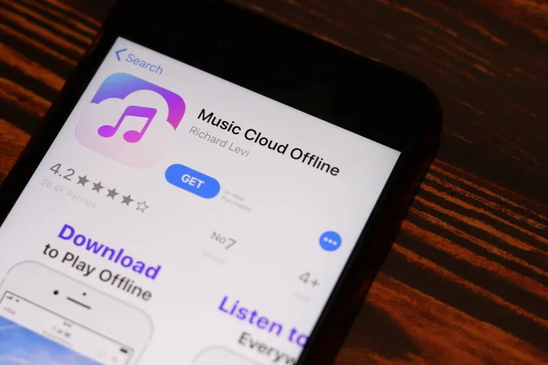 Λος Άντζελες, Καλιφόρνια, Usa - 26 Νοεμβρίου 2019: Μουσική Cloud Offline App Store page close up on desk top view, Ενδεικτικό Εκδοτική — Φωτογραφία Αρχείου
