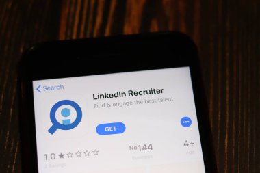 Los Angeles, California, Usa - 28 Kasım 2019: Linkedin Alıcı Uygulama simgesi cep telefonu ekranının üst görüntüsü, İllüstrasyon Editörü