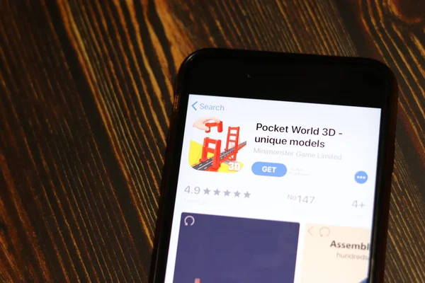 Los Angeles, Califórnia, EUA - 28 de novembro de 2019: ícone do aplicativo Pocket World 3D na tela da tela do celular, Editorial Ilustrativo — Fotografia de Stock