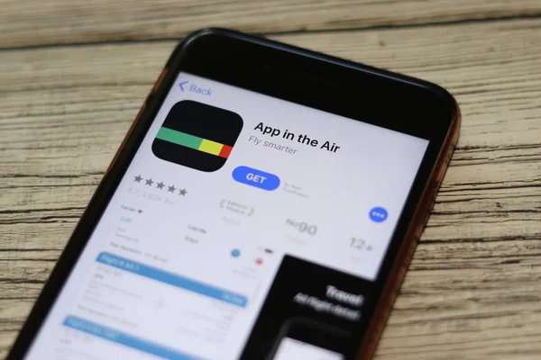 Telefoon met App in het Air-logo op het scherm bovenaanzicht close-up. Los Angeles, Californië, Usa - 9 november 2019, Illustratief redactioneel artikel — Stockfoto