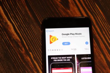Los Angeles, California, Usa - 26 Kasım 2019: Google Play Music App Store sayfası Masa üstü görünümü, Illustrative Editorial