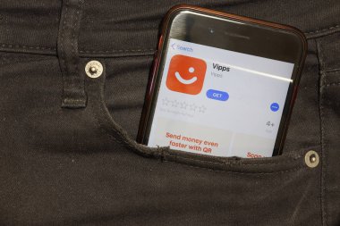 Saint-Petersburg, Rusya - 6 Aralık 2019: Cep telefonu ekranında Vipps simgesi, İllüstrasyon Editörü