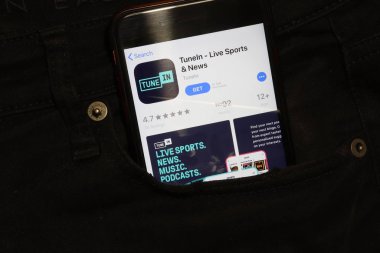 Saint-Petersburg, Rusya - 6 Aralık 2019: Cep telefonunda Tunein Canlı Spor Uygulaması simgesi, İllüstrasyon Editörü