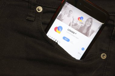 Saint-Petersburg, Rusya - 6 Aralık 2019: Cep telefonu ekranında Lovoo simgesi, İllüstrasyon Editörü