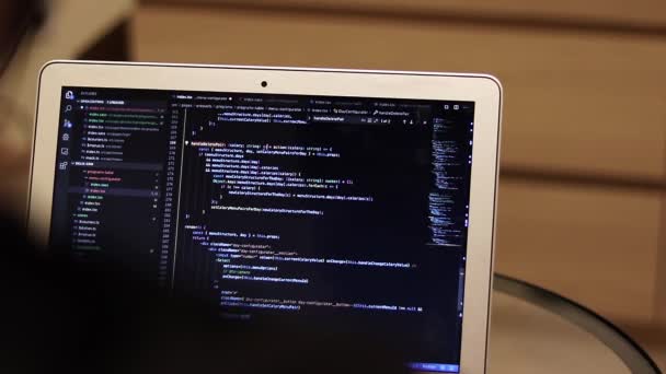 Real Programming Code Laptop Screen Program Script Blurry Background Close — Stock Video