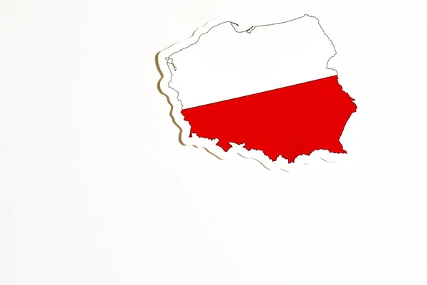 Bandera nacional de Polonia. Esquema de país sobre fondo blanco con espacio de copia. Ilustración política —  Fotos de Stock