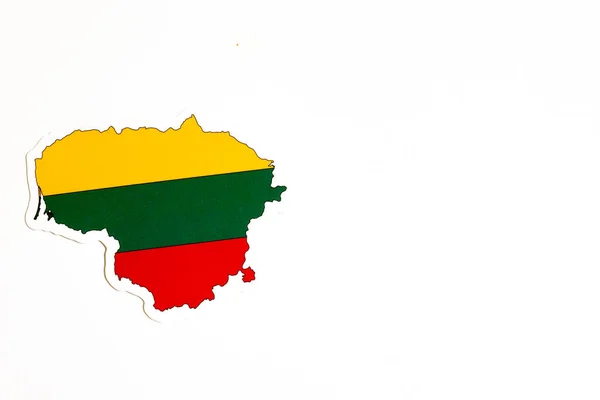 National flag of Lithuania. Country outline on white background with copy space. Politics illustration — 스톡 사진