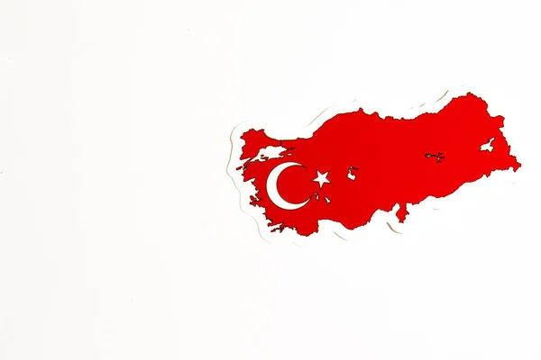 Nationalflagge der Türkei. Länderumriss auf weißem Hintergrund mit Kopierraum. Illustration zur Politik — Stockfoto