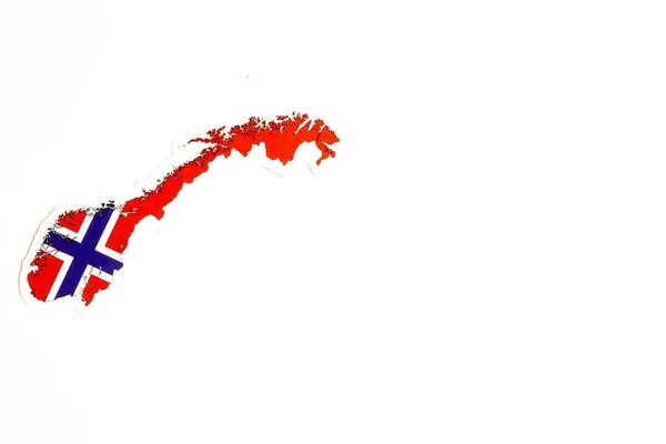 Drapeau national de Norvège. contour du pays sur fond blanc avec espace de copie. Illustration politique — Photo