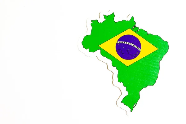 Bandera Nacional de Brasil. Esquema de país sobre fondo blanco con espacio de copia. Ilustración política —  Fotos de Stock