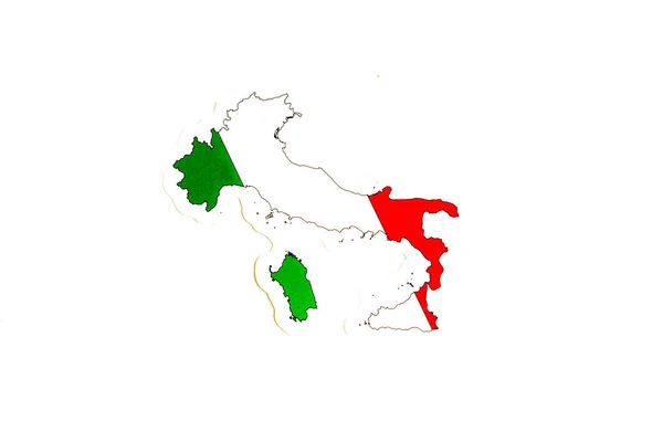 Drapeau national d'Italie. contour du pays sur fond blanc avec espace de copie. Illustration politique — Photo