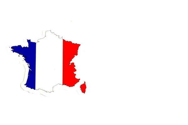 Národní vlajka Francie. Obrys země na bílém pozadí s kopírovacím prostorem. Ilustrace politiky — Stock fotografie