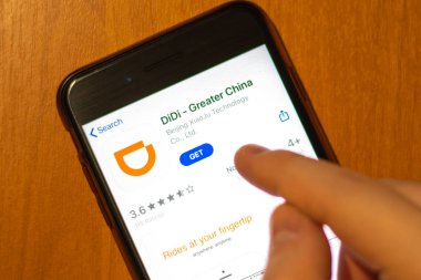 Los Angeles, Kaliforniya, ABD - 17 Ocak 2020: Cep telefonu DiDi uygulama logosu ekranda, İllüstrasyon Editörü