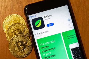 Los Angeles, Kaliforniya, ABD - 17 Ocak 2020: Kripto para birimi ile Bitfinex uygulama logosu, Illustrative Editorial