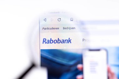 Los Angeles, California, Usa - 18.02.2020: Rabobank web sitesi, yakın çekim logosu. Rabobank.nl site simgesi ekranda, İllüstrasyon Editörü.