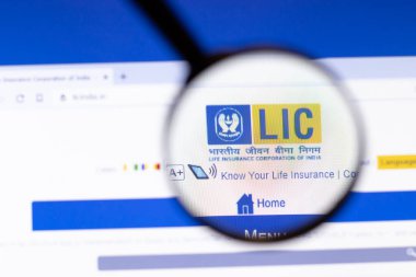 Los Angeles, Kaliforniya, ABD - 25 Şubat 2020: Hayat Sigortası Şirketi web sitesinin ana sayfa ikonu. LIC logosu ekranda görünür, İllüstrasyon Editörü.