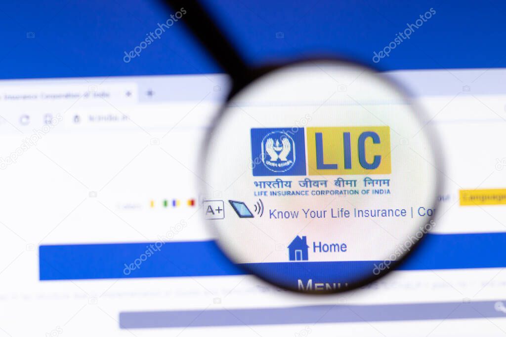 Los Angeles, California, USA - 25 February 2020: Life Insurance Corporation website homepage icon. LIC logo visible on display screen, Illustrative Editorial.