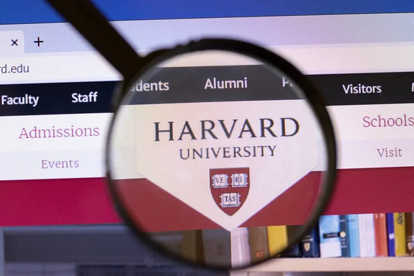 Los Angeles, California, USA - 3 March 2020: Harvard University website homepage logo visible on display screen, Illustrative Editorial.
