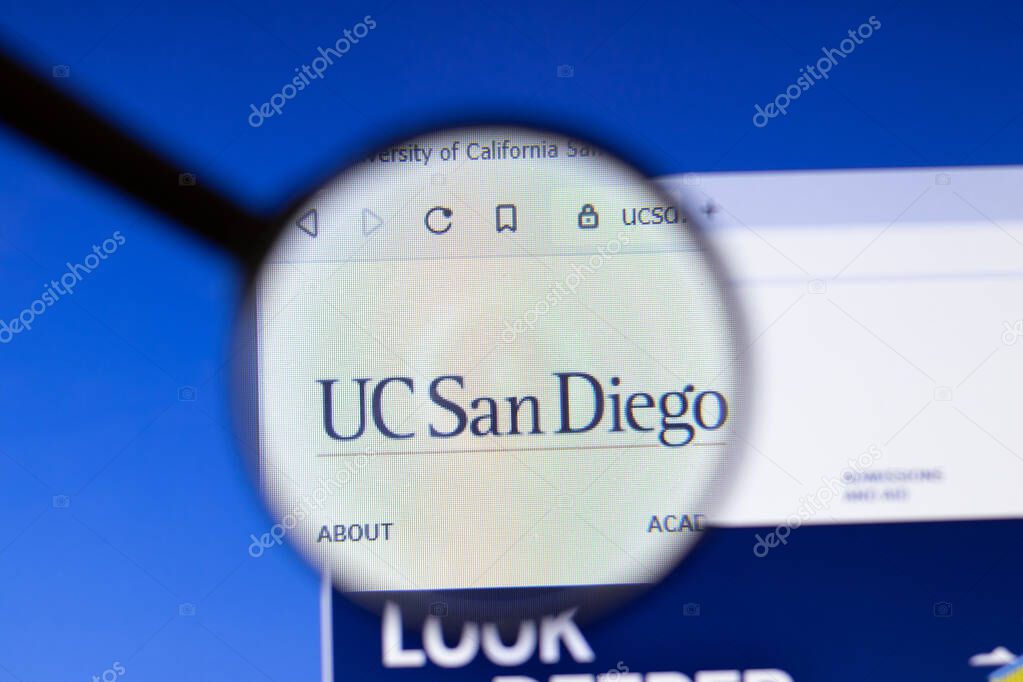 Los Angeles, California, USA - 3 March 2020: University of California San Diego UCSD website homepage logo visible on display screen, Illustrative Editorial.